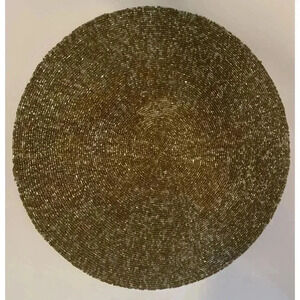 Nicole Miller Christmas Holiday Beaded Gold Round 15"‎ Charger Placemat